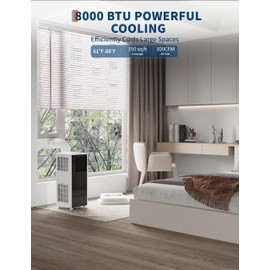 GarveeTech 8000 BTU Portable Air Conditioner - 3-In-1 Cooling, Dehumidifier & Fan, Quiet AC Unit for Rooms Up to 350 Sq.Ft, 24H Timer, Remote Control & Window Kit Included, Black