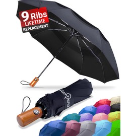 Premium Umbrellas for Rain Windproof Travel Automatic Open Close Large Canopy with Compact Folding Strong Lightweight Portable Umbrella for Car Backpack, Womens & Mens Umbrella - Black