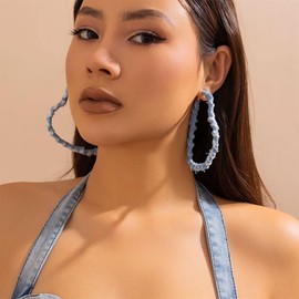 Denim Earrings Exaggerated Big Star Heart Round Shaped Statement Earrings Denim Blue Jean Earrings Dress Outfits Jewellery Gift, Leather, No Gemstone