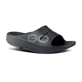 OOFOS OOahh Slide, Black Matrix - Men’s Size 7, Women’s Size 9 - Lightweight Recovery Footwear - Reduces Stress on Feet, Joints & Back - Machine Washable