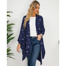 REEMONDE - Manta de viaje para mujer, con estrás abiertas, con capa y capa de ruana, Azul oscuro, Talla única