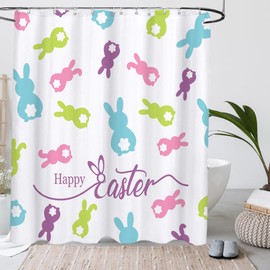 Lofaris Spring Easter Shower Curtain Happy Easter Peeps Curtain for Home Bathroom Decor Colorful Bunny Rabbits Fabric Waterproof Washable Bathtubs Shower Curtains with 12 Hooks 72x72 in