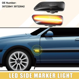 A ABSOPRO LED Side Marker Light 30722641 Front Driver Passenger Turn Signal Lights Fender Sidemarker Lamps for Volvo S60 Black Lens Amber LED Light 1 Pair
