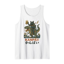 Samurai Cat on Tyrannosaurus rex. | Retro Japanese Vibes Tank Top