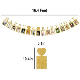JUTTIRA Happy 90th Birthday Photo Banner 90 Year Old Party Decorations, Ninety Birthday Picture Frame Banner 90th Photo Frame Party Supplies Bunting Decor, Gold