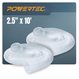 POWERTEC 2PK 2-1/2" x 10' Dust Collection Hose, Flexible PVC Dust Collector Hose for Table Saw, Band Saw, Router Table, Belt Sander, Woodworking & Garage, Wood Shop Dust Collection System (70129-P2)