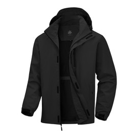 FYRVANTA Breathable Rain Jacket Men's Waterproof Raincoat Lightweight Packable Windbreaker with hood for Cycling Golf Hiking Gear（Black-L）