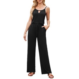 OUGES Women's Summer Jumpsuit Sleeveless Jumpsuit Long Trouser Suit Playsuit Casual Romper with Pockets, black