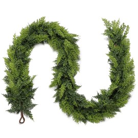 Flopttsun Norfolk Cedar Garland, 6FT Green Garland Christmas for Mantle Stair Railing Fireplace Door Decorations
