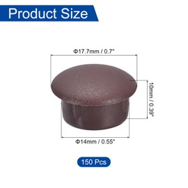 uxcell 150Pcs Screw Hole Plugs, 14mm(9/16") Dia Plastic Round Button Plugs Snap in Locking Hole Covers Flush Type Caps for Furniture Cabinet, Dark Brown