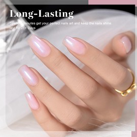RARJSM Nude Pink Gel Nail Polish with Blue Pearl Shell Glitter Clear Sheer Light Purple Pink Shimmer Gel Polish 15ml UV LED Soak Off Transparent Skin Color Home Salon French Manicure Curing Requires