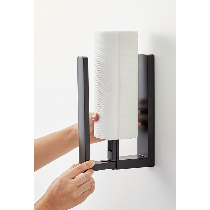 Yamazaki 3399 Magnetic Kitchen Paper Holder with Stopper, Black, Approx.