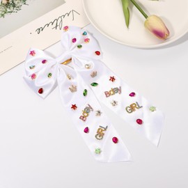 Birthday Hair Bows for Women Crown Birthday Girl Hair Bow Clips Crystal Pearl Star Jeweled Big Hair Bows Pink Bow Satin Hair Ribbons Birthday Hair Accessories Gifts Party Favors (Pattern B3)