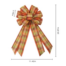 ABTOLS Large Fall Bow Wreath Autumn Thanksgiving Yellow Orange Plaid Bows for Farmhouse Wreath Indoor Outdoor Holiday Party Door Wall Decoration