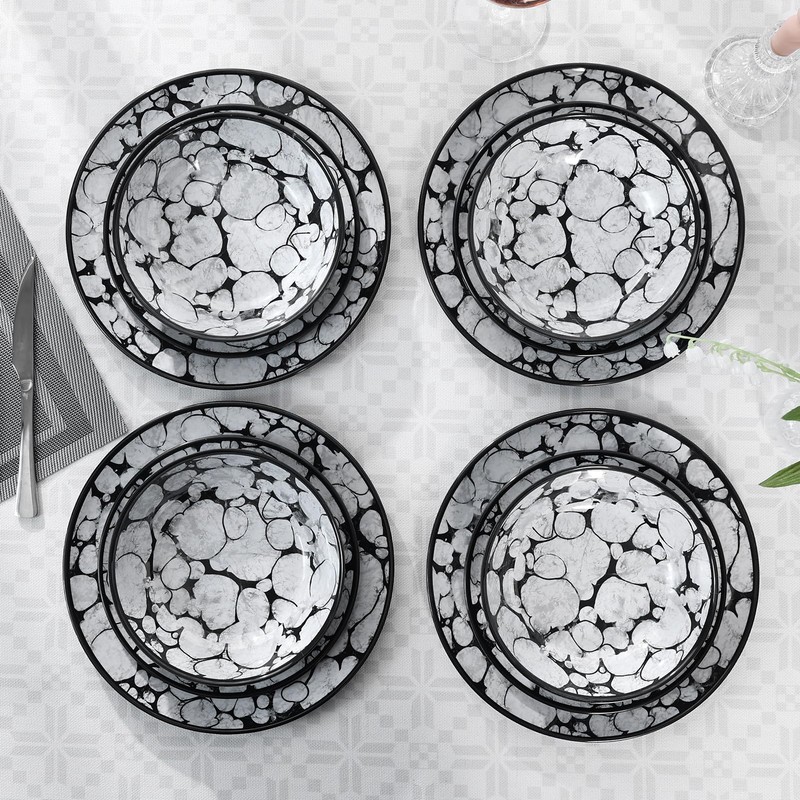 Lechoo Melamine Dinnerware Sets 12pcs Rustic Farmhouse Dinner Dishes Set