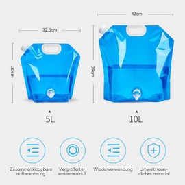 SMYJDMM Foldable Water Canister, 5L/10L Water Canister with Tap, Water Canister Camping Drinking Water with Carry Handle Flexible Water Container for Camping, Hiking and Water Storage at Home
