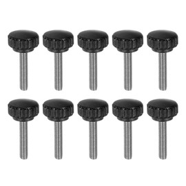 QUARKZMAN Pack of 10 Knurled Tension Knobs Thumb Screws M6 x 30 mm Metric Male Thread 22 mm Matte Plastic Head 304 Stainless Steel Pin Thumb Screw Grip, Black
