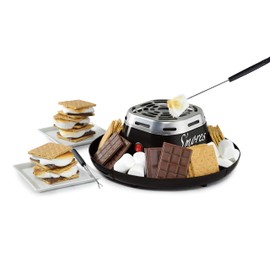 Nostalgia Tabletop Indoor Electric S'mores Maker - Smores Kit With Marshmallow Roasting Sticks and 4 Trays for Graham Crackers, Chocolate, and Marshmallows - Movie Night Supplies - Black