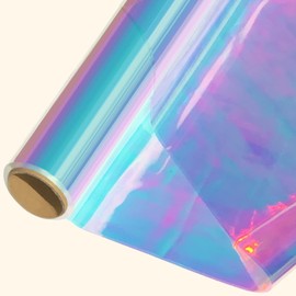 SYOGUA 34in x 50ft Iridescent Cellophane Wrap Roll, Extra Wide Iridescent Film Cellophane Wrap Rainbow Colored Cellophane Roll for Gift Baskets, Crafts, Candy, Gifts, Flowers