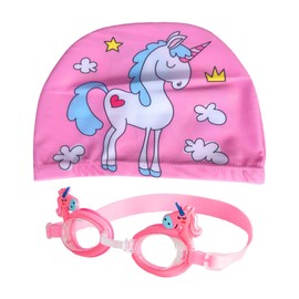 VPOUERY Schwimmset Kinder 2-10 Jahre, 1 Schwimmbrille Anti-Beschlag, verstellbar, 1 Badekappe Mädchen, wasserdicht, Polyester, geeignet für lange Haare, bequemer Sitz, Schwimmhaube Kinder