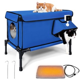 Heated Outdoor Cat House Weatherproof, Small/Large Insulated Cat House for Indoor, Winter Stray/Feral Cat Shelter (Blue Cat Shelter, Large-25.6"×16.5"×12")