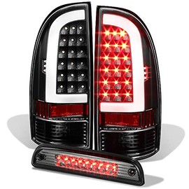 AKKON - For Toyota Tacoma 2nd Gen [C-Shape] LED Black Tail lights + Smoked Lens LED 3rd Brake Lamp