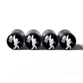 Bigfoot Sasquatch with American Flag (Black Background) Tire Valve Caps - Black Aluminum - Set of Four