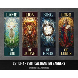 Damdekoli Christian Wall Art Banners - Set of 4 Inspirational Decor Lamb Lion King Lord - Vinyl, 72 x 24 Inches