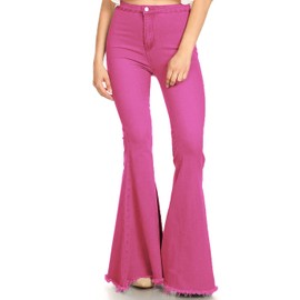 Anna-Kaci Women's Fashion High Waist Long Denim Bell Bottom Jeans Flared Pants, Rose Red, Medium