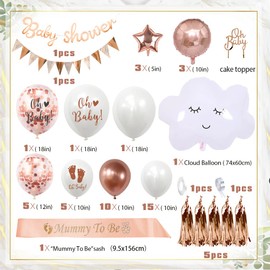 VICTERR VICTERR Baby Shower Decorations Girls, Rose Gold Balloons, Mummy to be Sash, Banner, Cake Topper, Cloud Balloons for Gender Reveal Decorations
