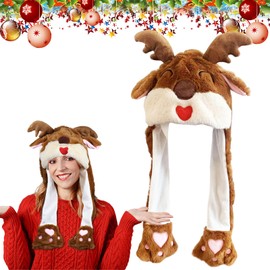 Plush Christmas Hat, Funny Santa Hat, Christmas Hat Movable Ears, Christmas Hat Plush, Santa Hat with Moving Ears, Christmas Hat, Santa Hat for Adults Children (C)