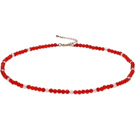 Xfoxstal Simple Colorful Crystals and Stones Beaded Necklace Boho Summer Surfer Beach Necklaces for Women Trendy Good Luck Gifts (Red Agate)