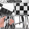 2Pcs Checkered Backdrop- Black White Checkered Backdrop Foil Streamer 1x