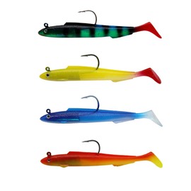 Rubber Fish Zander Set 3D Eyes Soft Fishing Lures 15 cm 30 g Fish Fishing Trout & Perch Bait Jig Heads Artificial Bait, Fishing Gift for Freshwater Saltwater, Pack of 4, #1