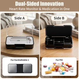 Aptbyte 2-in-1 Heart Rate Monitor Case & Pill Box for KardiaMobile 1-Lead EKG Monitor, Hard Carrying Holder for Travel, Clear Lid, Silicone Insert, Carabiner, Black (Box Only)