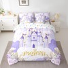 Manfei Girls Princess Comforter Set 7 Pieces Reversible,Cartoon Castle Purple