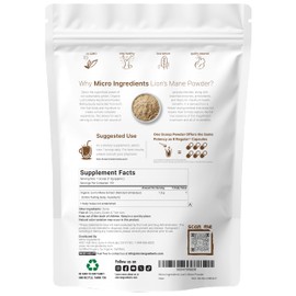 Micro Ingredients Organic Lion’s Mane Mushroom Powder, 8oz | Pure Fruiting Body Superfood | Supports Brain, Focus, Energy & Immune Health | Great for Smoothies & Coffee | Filler Free, Vegan, Non-GMO