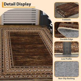 GlowSol Washable Area Rugs 9x12 Living Room Rug Modern Solid Bordered Rug Neutral Rug Farmhouse Large Rug Stain-Resistant Soft Floor Rug Low Pile Non Slip Carpet for Bedroom Dining Room,Brown