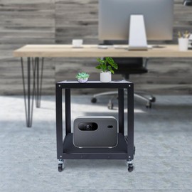 REHOUPTU AV Cart with 4 Wheels, 2 Tiers Rolling Cart with Power Strip, Steel AV Cart with Cart with 2 Shelves, AV Cart with Cord, Duty Av Cart Fit for Offices and Schools (Black)