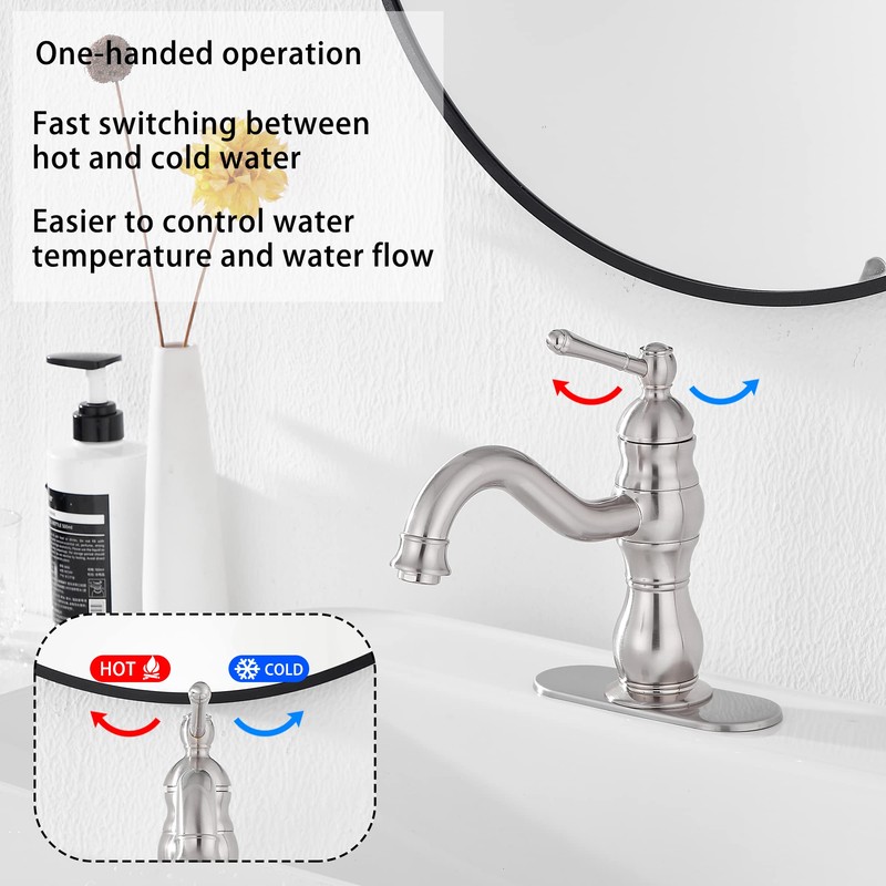 Bathroom Faucet Brushed Nickel GGStudy 360° Swivel Bathroom Vanity Faucet
