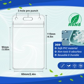 100 Pcs Clear Plastic Vertical Name Badge ID Card Holders