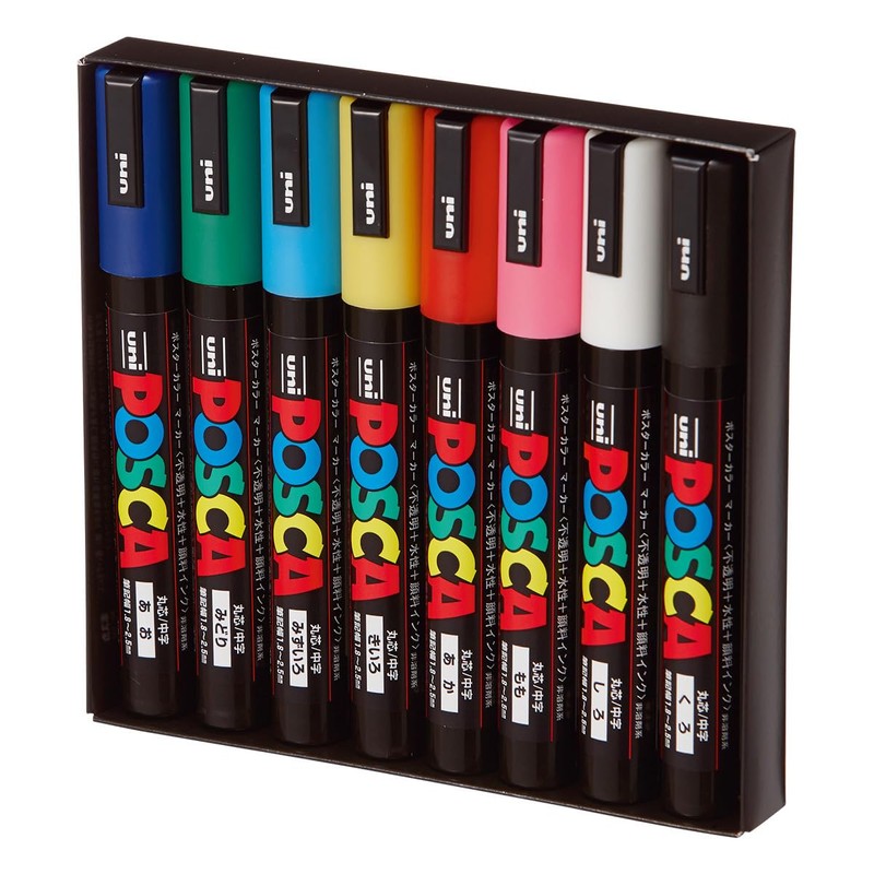 Posca Acrylic Paint Marker Set, 8 Colors with Medium Size