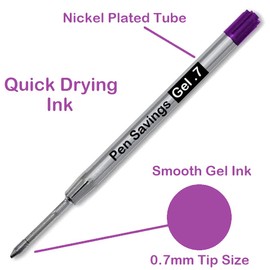 Pen Savings Ballpoint Pen Refills Compatible with Parker Ballpoint Pens, Purple Gel Ink, .7mm, 5 Pack, Smooth Writing, Quick Drying, Universal G2 Replacement