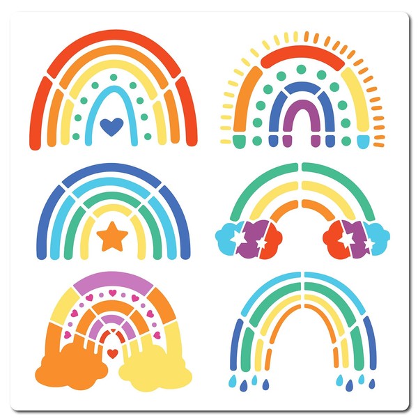 GORGECRAFT 30x30cm Rainbow Stencil 6 Styles Rainbow Cloud Template Raindrops