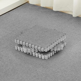 Amylove 16 Pcs Interlocking Floor Tiles Gray Cotton Jute Surface Floor Mat Non Slip Rubber Play Mat Square Carpet Soft Climbing Area Rugs for Home Playroom, 12 x 12 x 0.4 Inch
