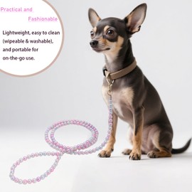 Dog Leash for Small Dogs Girl, Steel Wire with Pearls Beaded, Strong Puppy Leads for Walking Training, Cute Pet Cat Leash for Birthday Wedding Party, Tie-Out Cable for Dogs, Pink, 4 Foot