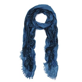 Premium Viscose Vintage Paisley Print Frayed End Scarf, Blue