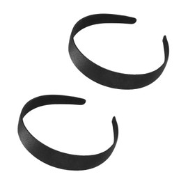 2 Pcs 2cm Width Black Headbands for Women,Simple Pure Black Fabric Covered Plastic Hair Band,Anti Slip PU Leather No Teeth the Back,DIY Styling Tools Hair Accessories for Girls Boys