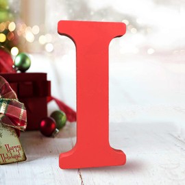 AOCEAN 6 Inch Red Wood Letters Unfinished Wood Letters for Wall Decor Decorative Standing Letters Slices Sign Board Decoration for Craft Home Party Projects (I)