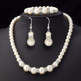 TOFBS Pearl Necklace Earrings Bracelet Jewellery Set Pearl Jewellery Set for Women Girls Bridal Weddings Party Birthday Anniversary Christmas Mothers Day Valentine's Day Gifts (Set 2)